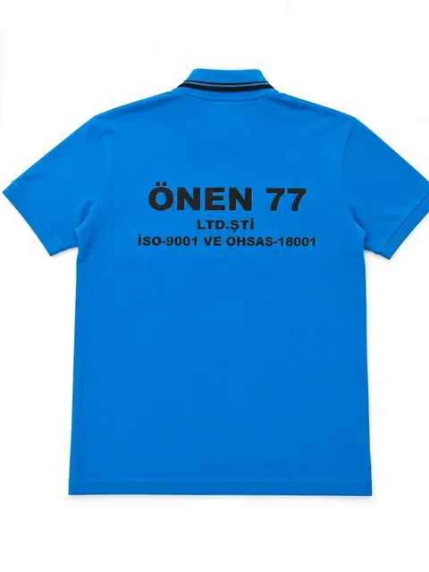 Önen 77 için üretilen polo yaka tişört: sırt bölgesine baskı uygulandı